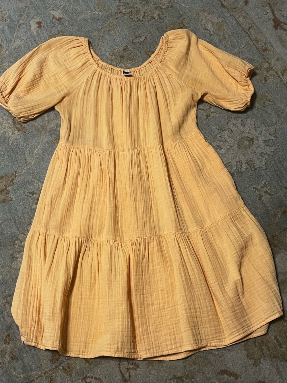 Womens Puff-Sleeve gauze/linen Dress - light orange